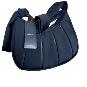 TUMI Asra Small Hobo Bag Black Nylon Pleated Knotted Shoulder Strap Handbag NEW